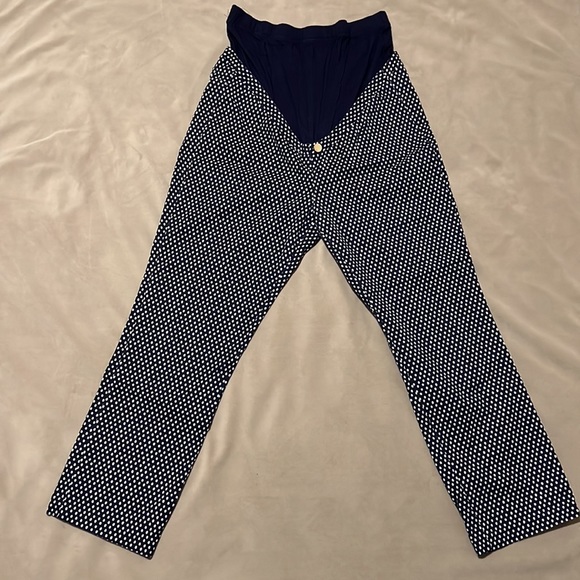 SERAPHINE MATERNITY NAVY OVER BELLY PRINTED POLKA DOT ANKLE PANT SIZE 4 - Picture 3 of 9